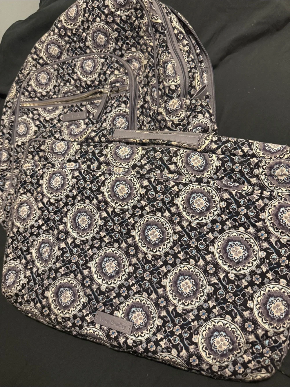 Quilted Patterned Backpack - Purple Floral Medallion